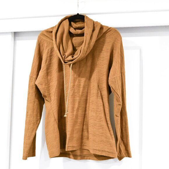 Michael Carrie Medium Cowl Neck Vintage Stitched Pullover in Mustard - Picture 2 of 5